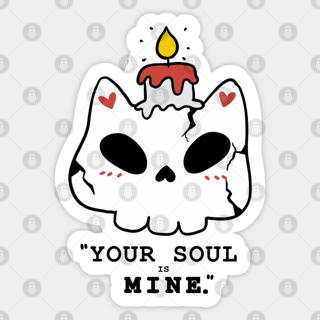 cute skull cat with candle black and white doodle Halloween your soul is mine Sticker by Janatshie